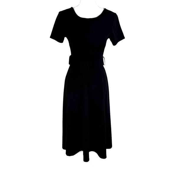 Melitea Dresses & Skirts - Melitea Women Black Midi Dress Belted Size XS/S Retro Minimalist Preppy Classic